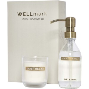 Wellmark Discovery 250 ml hand soap dispenser and 150 g scented candle set - Reklamnepredmety