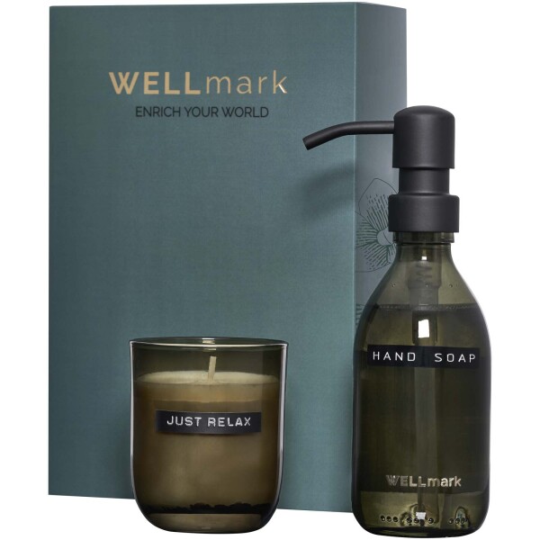 Wellmark Discovery 250 ml hand soap dispenser and 150 g scented candle set