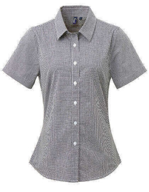 PW321 Ladies Microcheck (Gingham) Short Sleeve Shirt Cotton - Reklamnepredmety