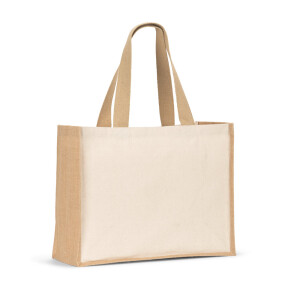 HELSINQUE. Canvas bag (320 g/m²), with bottom and sides in laminated jute (350 g/m²) in natural tones - Reklamnepredmety