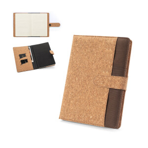 FIELDING. A5 folder in cork and recycled polyester (100% rPET) with removable notepad - Reklamnepredmety