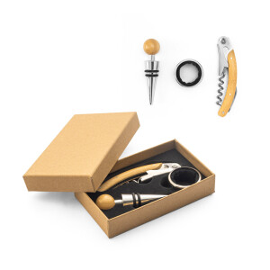 SAVORY. Bamboo and stainless steel wine set - Reklamnepredmety
