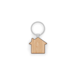 GASTON HOUSE. House-shaped iron keychain in zinc and bamboo - Reklamnepredmety