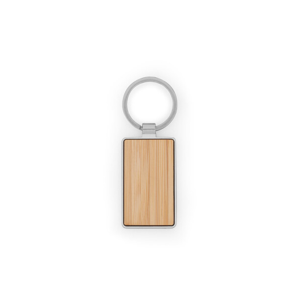 GASTON RECTANGULAR. Rectangular iron keychain in zinc and bamboo