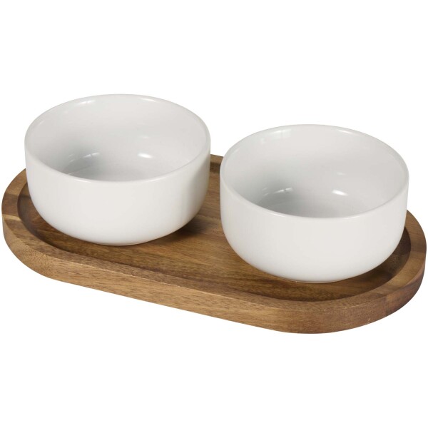 Noa wooden tray and ceramic serving bowls set