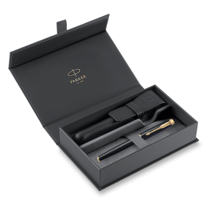 Darčeková kazeta Parker IM Premium Black GT - súprava plniace pero a puzdro - Reklamnepredmety