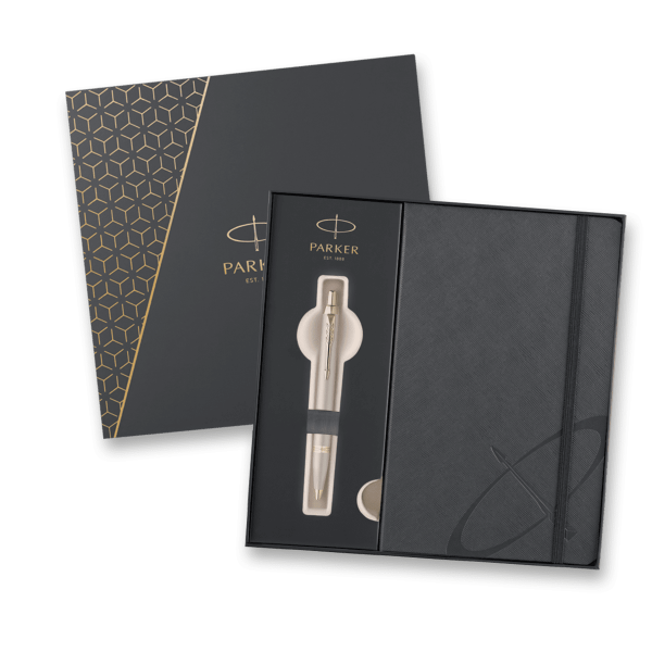 Darčeková kazeta Parker IM Monochrome Champagne - súprava guľôčkové pero a zápisník