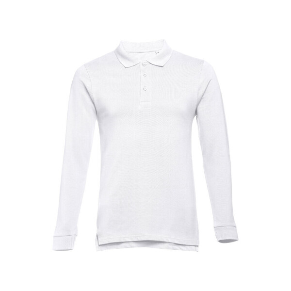 Men's long-sleeved 100% cotton piqué polo shirt THC BERN WH II.