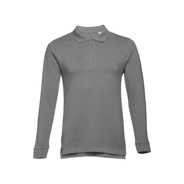 Men's long-sleeved 100% cotton piqué polo shirt with removable label THC BERN II.