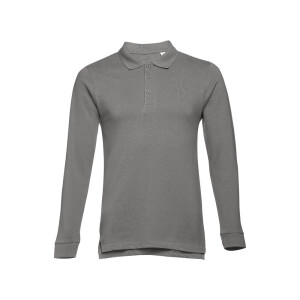 Men's long-sleeved 100% cotton piqué polo shirt with removable label THC BERN II. - Reklamnepredmety