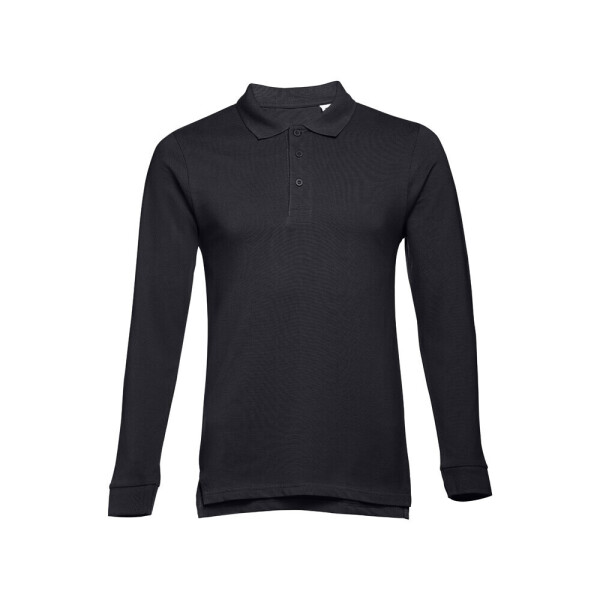 Men's long-sleeved 100% cotton piqué polo shirt with removable label THC BERN II.