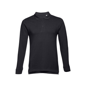 Men's long-sleeved 100% cotton piqué polo shirt with removable label THC BERN II. - Reklamnepredmety
