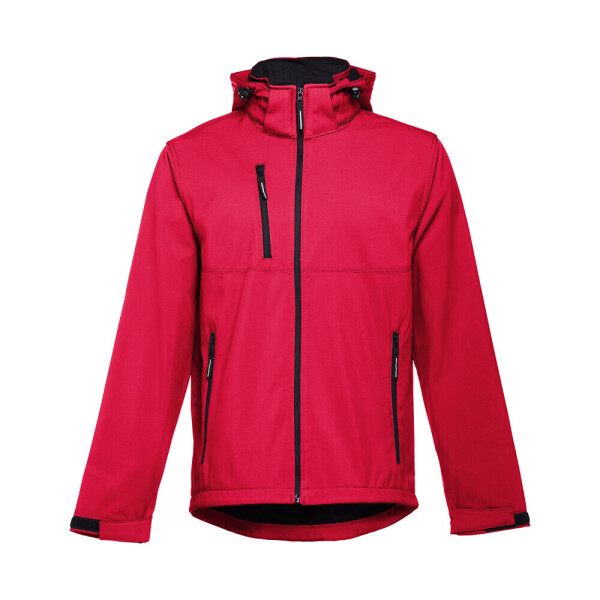 Men's softshell jacket with detachable hood and rounded back hem THC ZAGREB II.