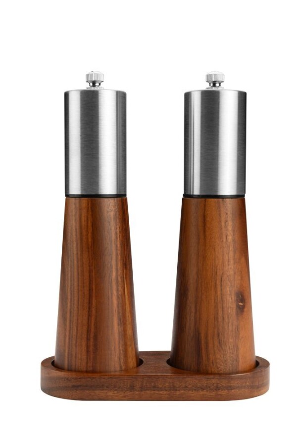 OGANO Elegant salt and pepper mill set with a wooden stand