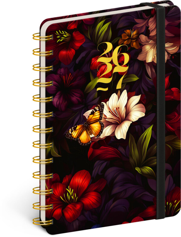 NOTIQUE Spiral 18-month diary Petito – Red flowers 2026/2027, 13 x 18 cm
