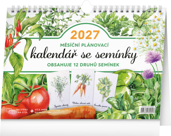 NOTIQUE Monthly planning calendar with seeds CZ 2027, 30 x 21 cm