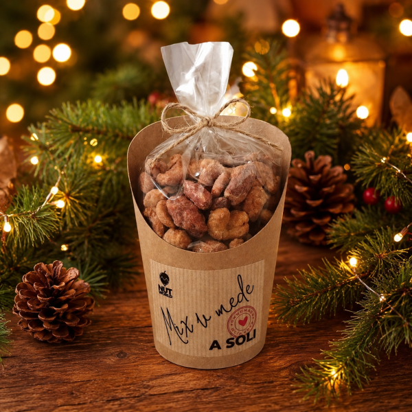 Mix of nuts in honey and salt in cellophane and jar 180 g