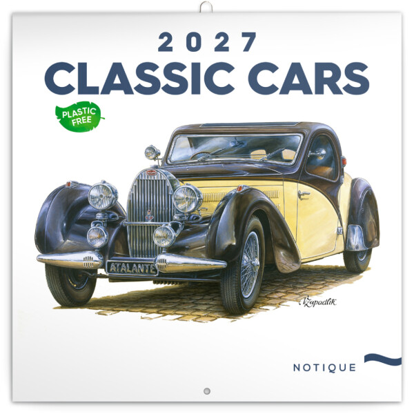 NOTIQUE Classic Cars Notepad – Václav Zapadlík 2027, PLASTIC FREE, 30 x 30 cm