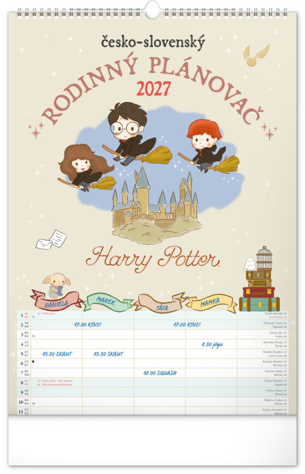 NOTIQUE Wall Calendar Family Planner Harry Potter XL CZ/SK 2027, 33 x 46 cm