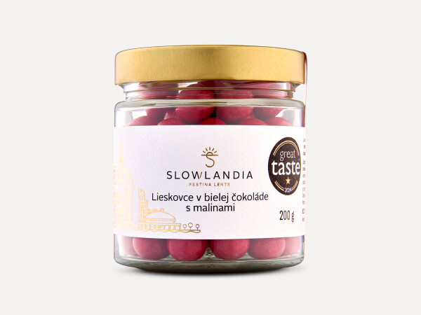 Hazelnuts in white chocolate with raspberries 250 g