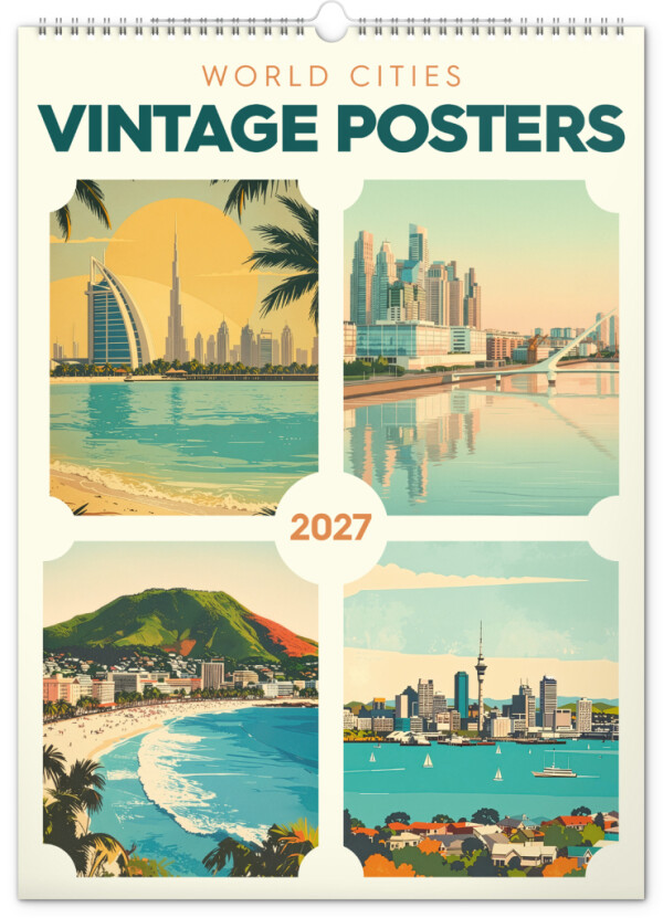 NOTIQUE Wall Calendar Vintage Posters - World Cities 2027, 33 x 46 cm
