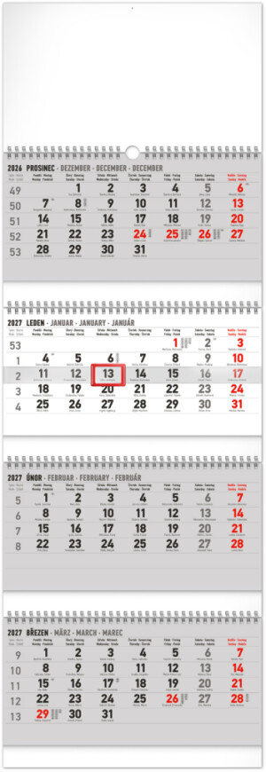 NOTIQUE Wall calendar 4-month standard folding CZ 2027, 29.5 x 84.5 cm - Reklamnepredmety