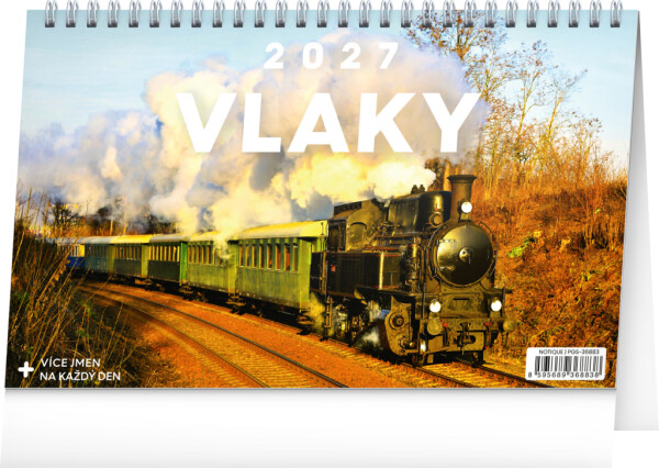 NOTIQUE Desk calendar Trains CZ 2027, 23.1 x 14.5 cm