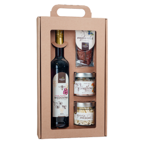 Gift set – Red wine mead, Mouflon pâté with chicks, Cheese treat and Hunter's sausage - Reklamnepredmety
