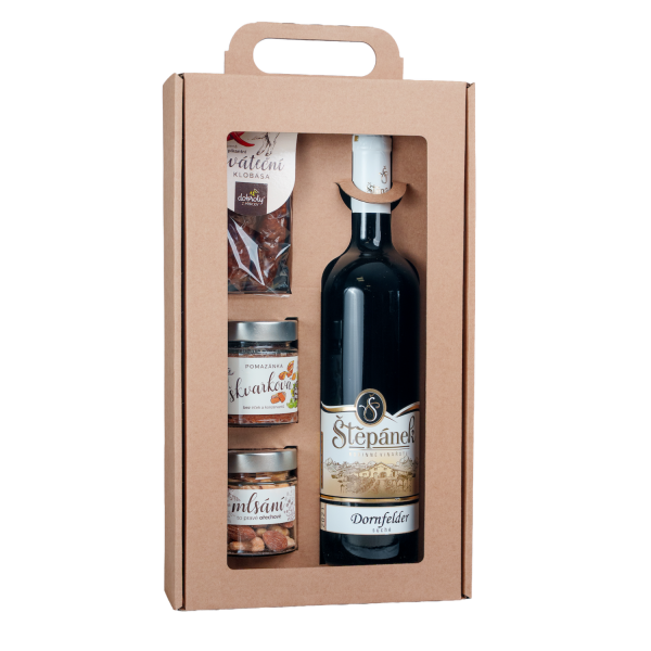 Gift set – Red wine, Bacon spread, Mildly spicy holiday sausage and Nut treat