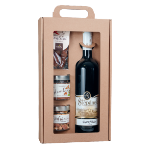 Gift set – Red wine, Bacon spread, Mildly spicy holiday sausage and Nut treat - Reklamnepredmety