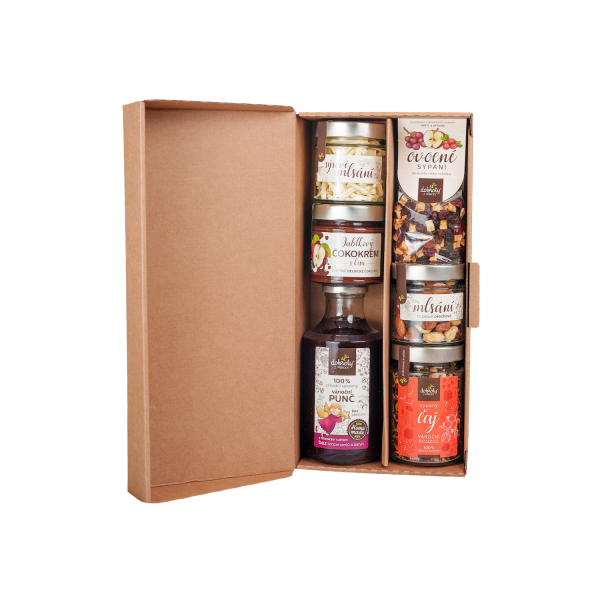 Gift set – Christmas punch, Apple chocolate cream, Fruit sprinkles, Christmas magic tea, Cheese treat and Nut treat