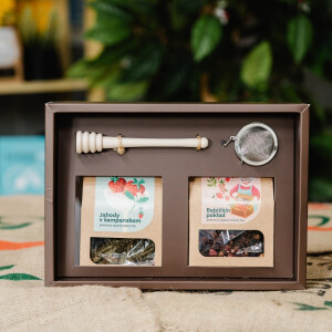 Luxury gift box with 2x loose tea, honey dipper and strainer - Reklamnepredmety
