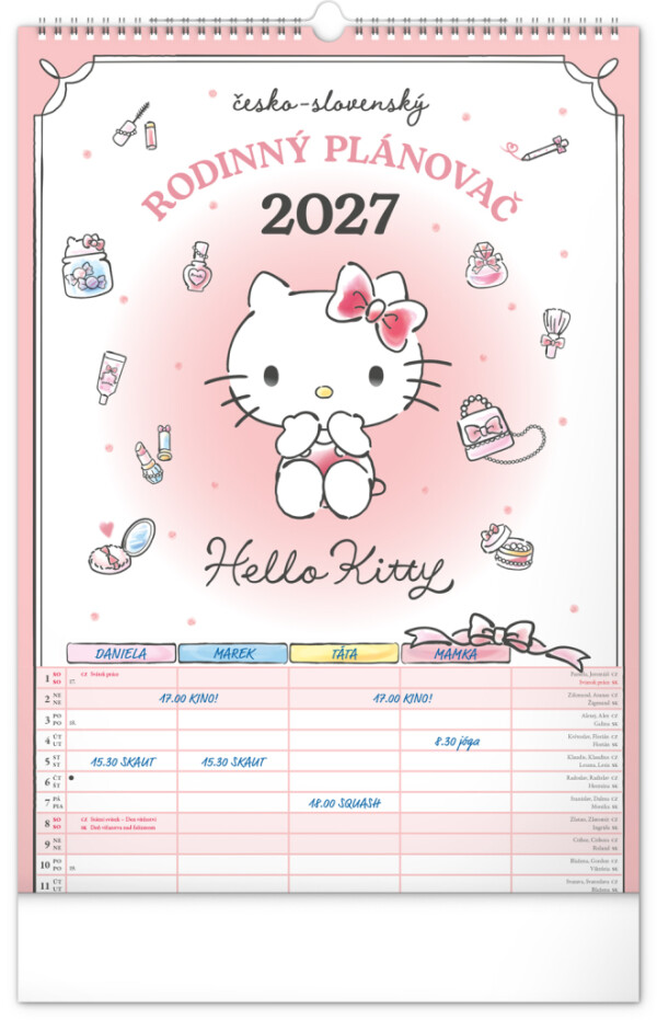 NOTIQUE Wall Calendar Family Planning Hello Kitty XL CZ/SK 2027, 33 x 46 cm