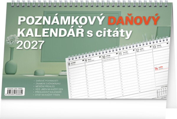 NOTIQUE Desk calendar Note tax with quotes CZ 2027, 25 x 14.5 cm