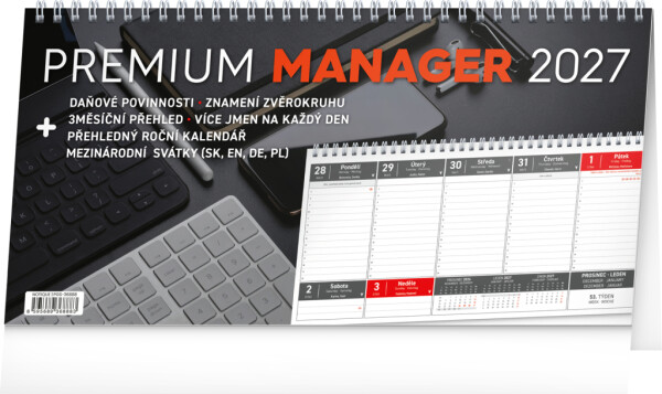 NOTIQUE Desk calendar Premium Manager CZ 2027, 32 x 16 cm