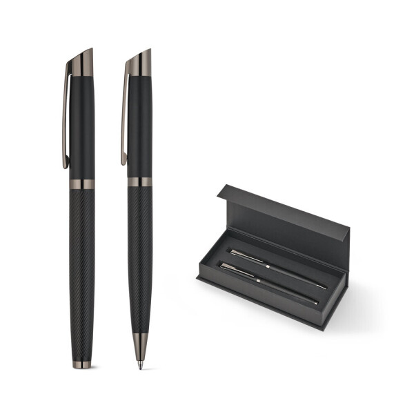 KINGSLEY. Set comprising 1 ballpoint pen and 1 rollerball pen in aluminium, with blue Dokumental® ink