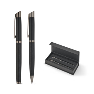 KINGSLEY. Set comprising 1 ballpoint pen and 1 rollerball pen in aluminium, with blue Dokumental® ink - Reklamnepredmety