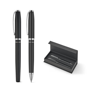 SARAMAGO. Premium set comprising 1 ballpoint pen and 1 rollerball pen in copper and stainless steel, with blue ink - Reklamnepredmety