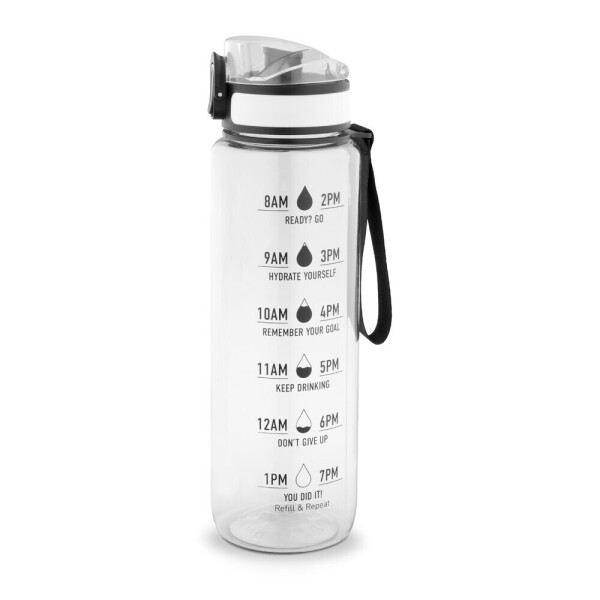 ERIKSSON. Bottle made from recycled PET (100% rPET), featuring motivational phrases and time markings to encourage you to drink water