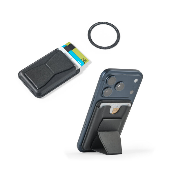 CONNOR. Magnetic card case made of PU leather, easily attaches to the back of your mobile phone, with RFID blocking