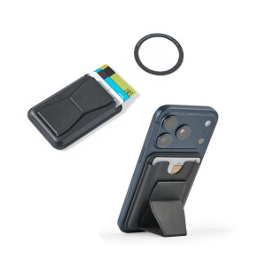 CONNOR. Magnetic card case made of PU leather, easily attaches to the back of your mobile phone, with RFID blocking - Reklamnepredmety