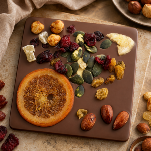 Milk chocolate decorated with dried fruits and nuts - Reklamnepredmety