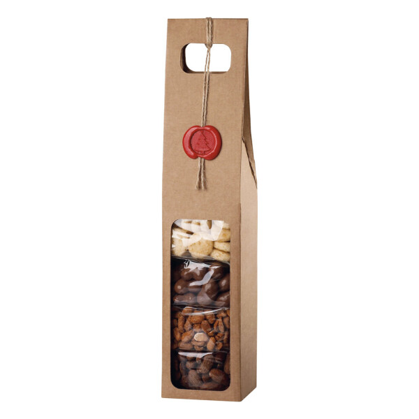 NUTTO TALL. Gift pack of nuts in a wine holder