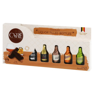 CARRE. Chocolate box with bottles of Belgian chocolate filled with original liqueurs - Reklamnepredmety