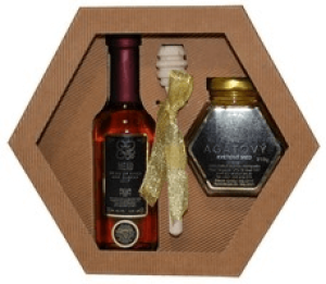 Honey and mead in a hexagonal carton