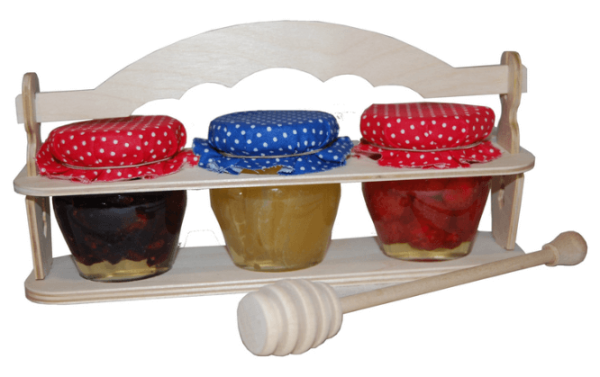 Set of 3 types of dried fruits in honey in a stand