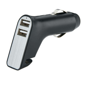 Dual port car charger with belt cutter and hammer - Reklamnepredmety