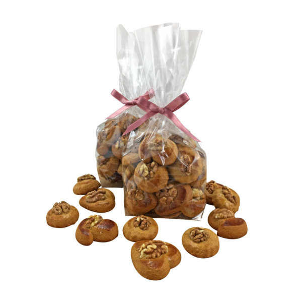 Gingerbread with walnut in cellophane bag with ribbon