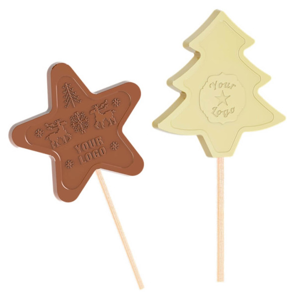 Chocolate lolly star, tree - Christmas motifs