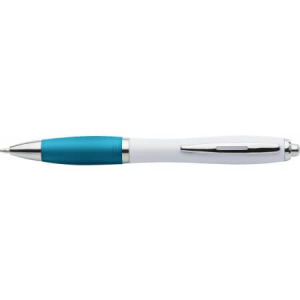 Plastic ballpen with coloured rubber grip, blue ink, - Reklamnepredmety